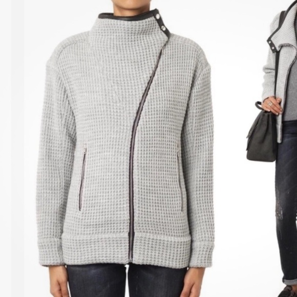 IRO Chelane Lamb Leather Trim Wool Moto Jacket - Picture 9 of 9